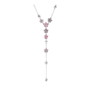 (bilde for) Pandora Flower silver Y-necklace with cerise crystal, pink cubic zirconia, pink synthetic sapphire and pink enamel - 398074NCCMX