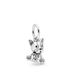 (bilde for) Pandora Fransk bulldog sølv dingler med svart emalje - 798008EN16