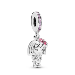 (bilde for) Pandora Kinesisk dukke sølv dingler med rosa syntetisk safir og rosa emalje - 798114SSP