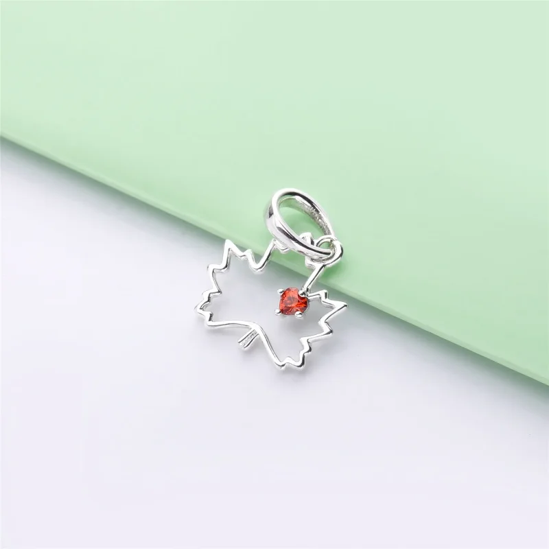 (bilde for) Pandora Maple leaf silver pendant with red cubic zirconia and necklace - 398026C - Vis 2