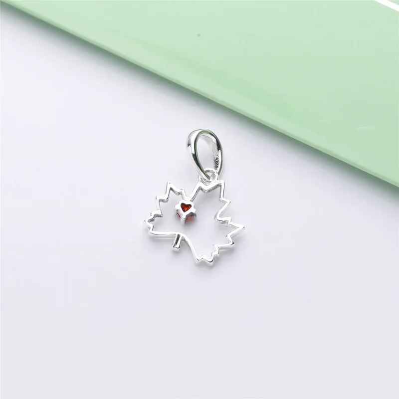 (bilde for) Pandora Maple leaf silver pendant with red cubic zirconia and necklace - 398026C - Vis 3