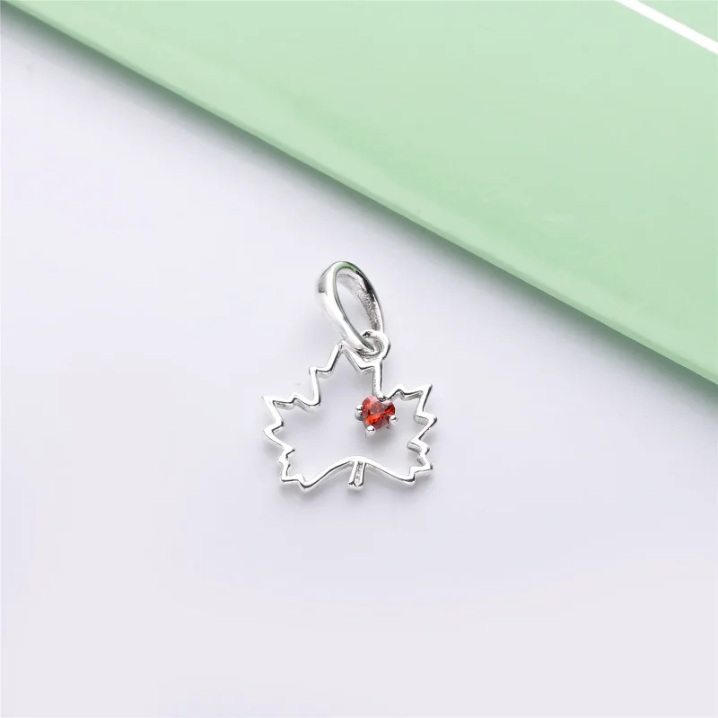 (bilde for) Pandora Maple leaf silver pendant with red cubic zirconia and necklace - 398026C - Vis 4
