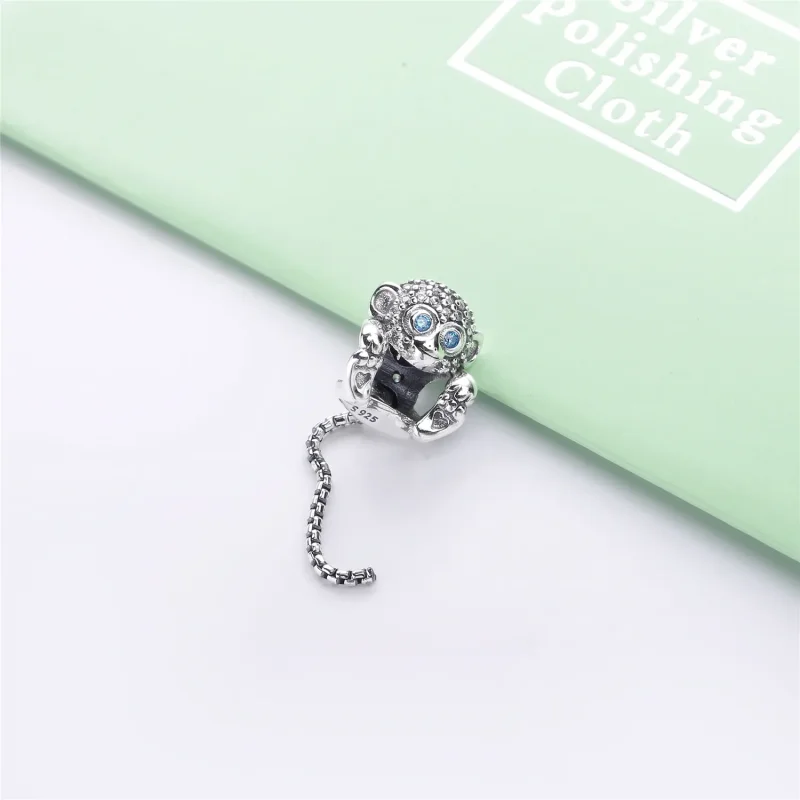 (bilde for) Pandora Monkey silver charm with clear and teal cubic zirconia - 798054CZ - Vis 2