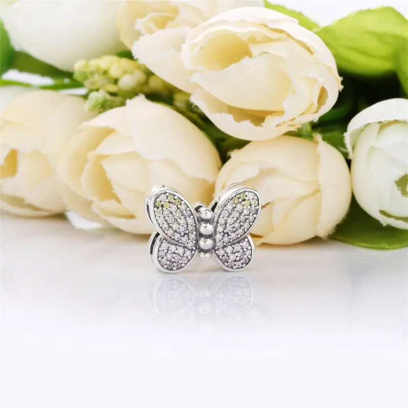 (bilde for) Pandora Reflexions butterfly sølv clip sjarm med honning cubic zirconia og rosa - Vis 2