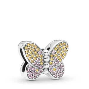 (bilde for) Pandora Reflexions butterfly sølv clip sjarm med honning cubic zirconia og rosa rosa krystall - 797864CZM