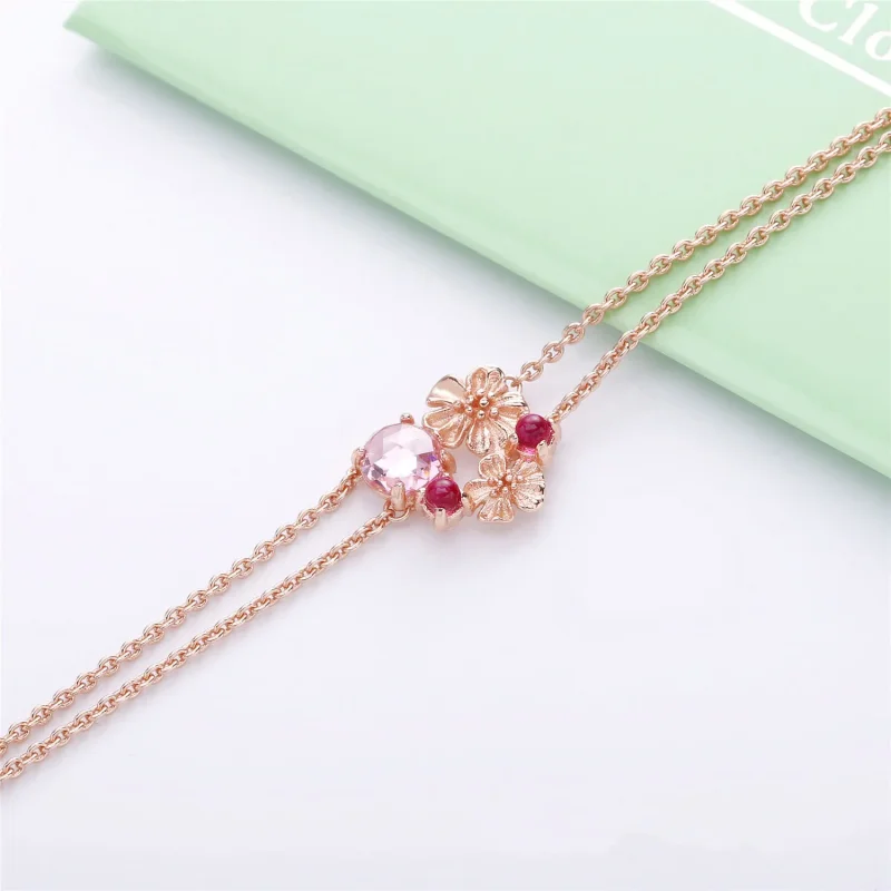 (bilde for) Pandora Rosa Ferskenblomst Dobbelt Halskjede - 388101NCC - Vis 3
