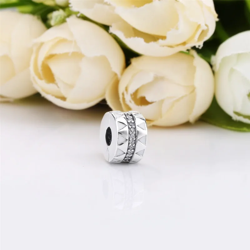 (bilde for) Pandora Silver clip with clear cubic zirconia and white enamel - 798067CZ - Vis 2
