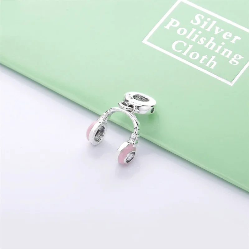 (bilde for) Pandora Sølv hodetelefoner dingler med klar cubic zirconia og rosa emalje - 7979 - Vis 3