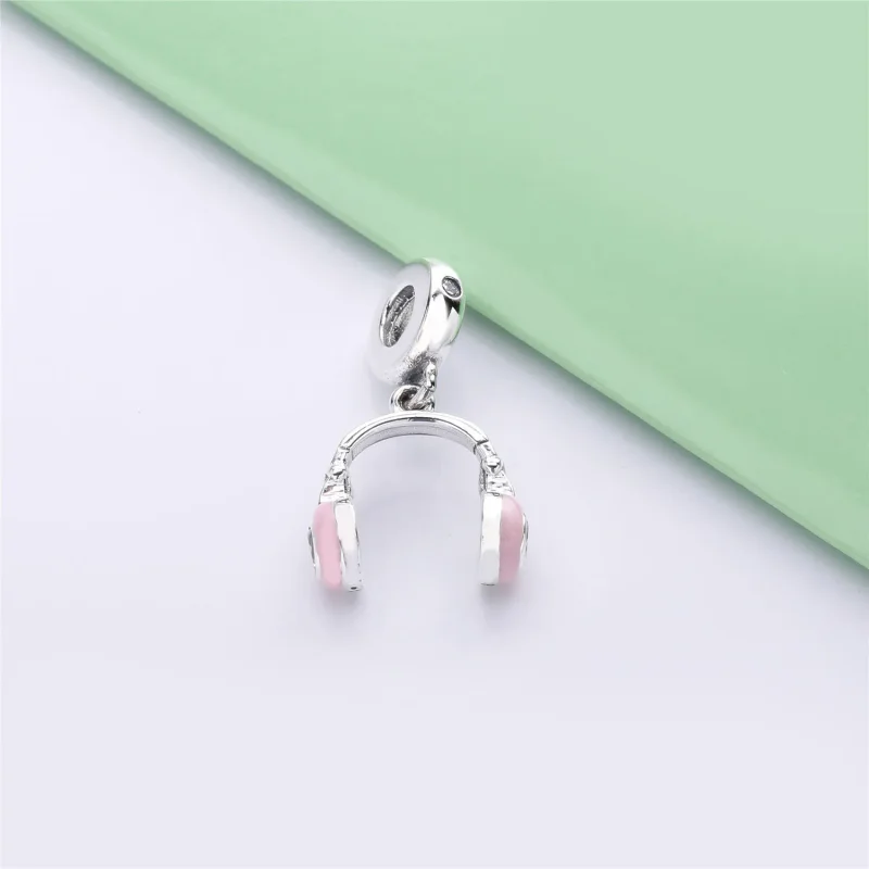 (bilde for) Pandora Sølv hodetelefoner dingler med klar cubic zirconia og rosa emalje - 7979 - Vis 4