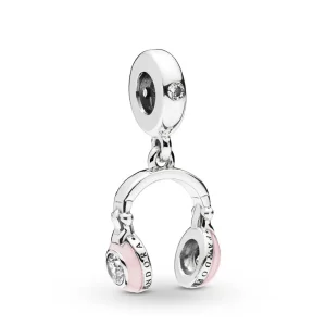 (bilde for) Pandora Sølv hodetelefoner dingler med klar cubic zirconia og rosa emalje - 797902EN160