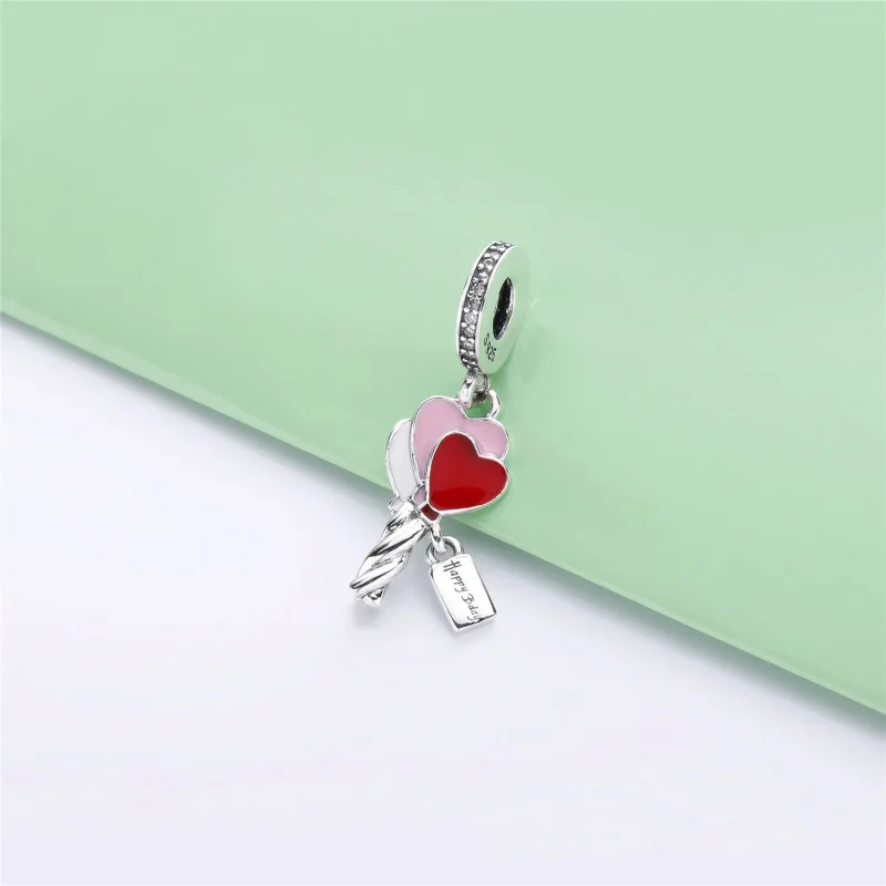 (bilde for) Pandora Sølvballonger dingler med klar cubic zirconia, glitrende sølv, rosa og r - Vis 2