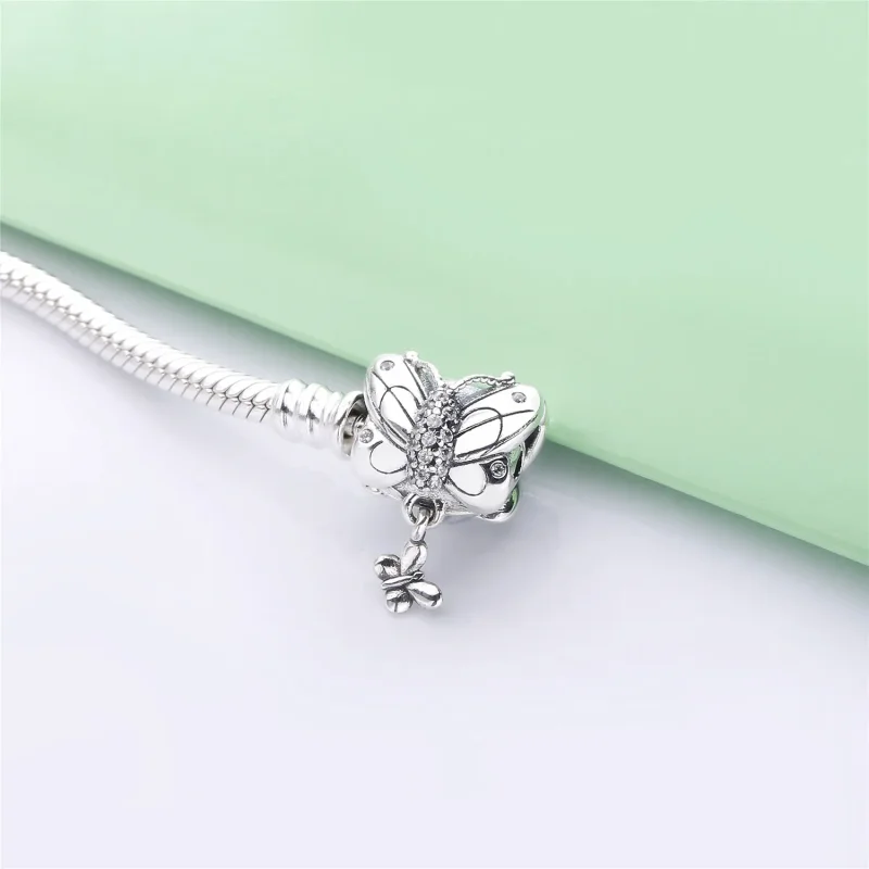 (bilde for) Pandora Snake chain silver bracelet and butterfly clasp with clear cubic zirconi - Vis 2