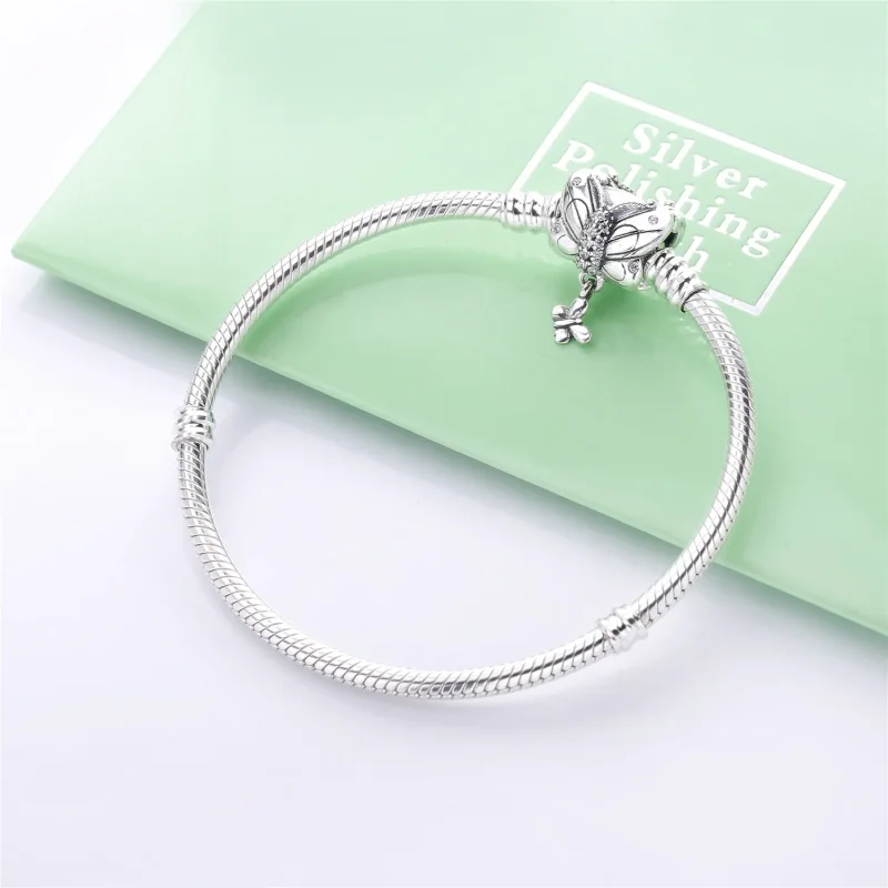 (bilde for) Pandora Snake chain silver bracelet and butterfly clasp with clear cubic zirconi - Vis 4