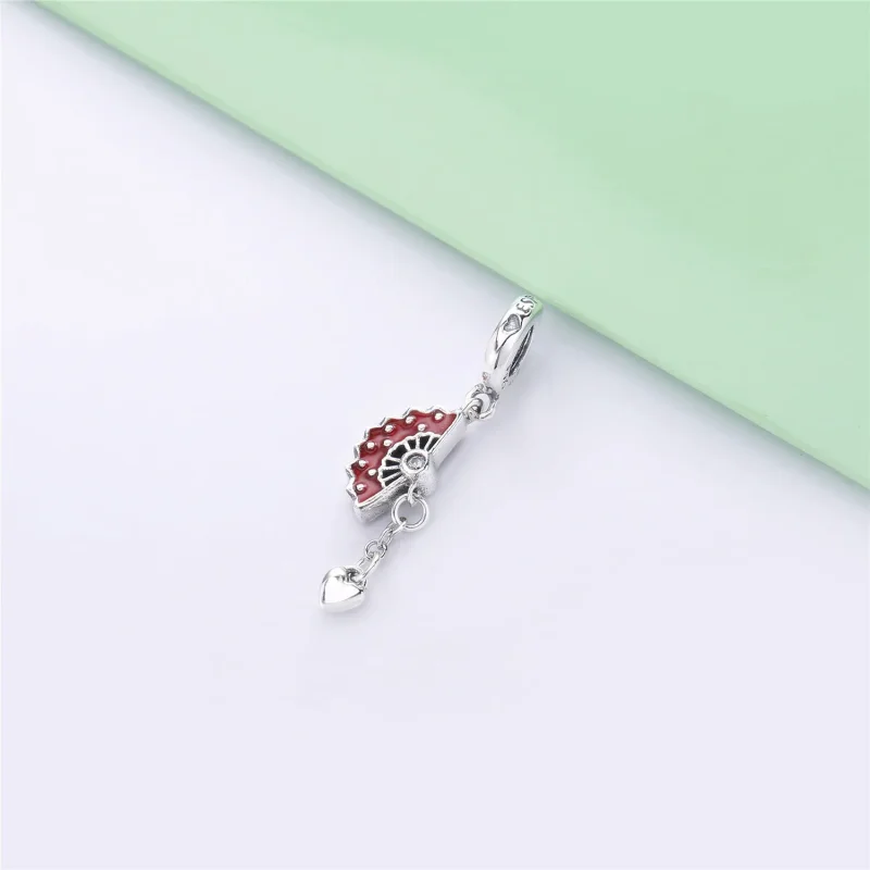 (bilde for) Pandora Spansk viftesølv dingler med klar cubic zirconia og rød emalje - 797879E - Vis 2