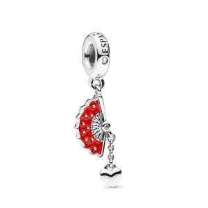 (bilde for) Pandora Spansk viftesølv dingler med klar cubic zirconia og rød emalje - 797879EN09