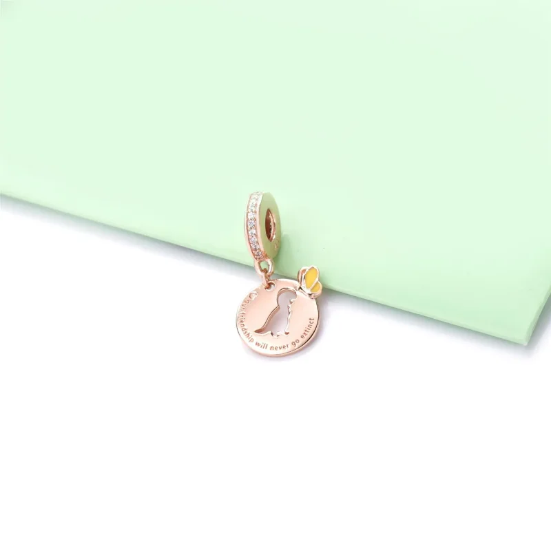(bilde for) Dinosaur og sommerfugl Pandora Rose dingler med klare cubic zirconia og gul emal - Vis 2