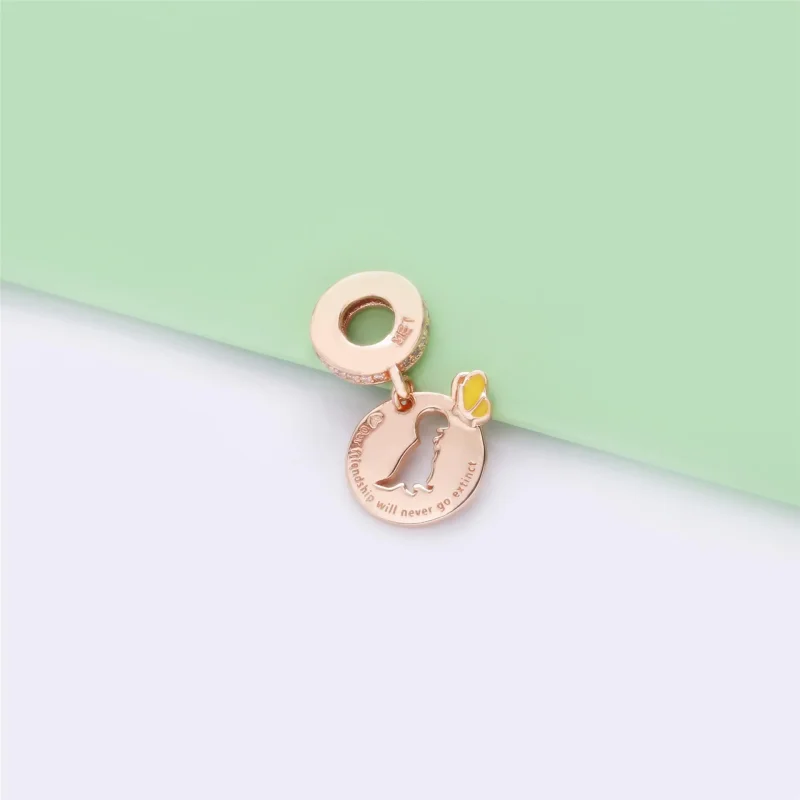 (bilde for) Dinosaur og sommerfugl Pandora Rose dingler med klare cubic zirconia og gul emal - Vis 3