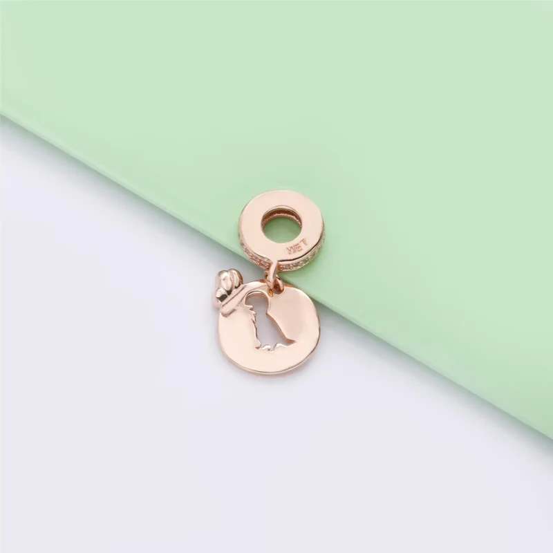 (bilde for) Dinosaur og sommerfugl Pandora Rose dingler med klare cubic zirconia og gul emal - Vis 4