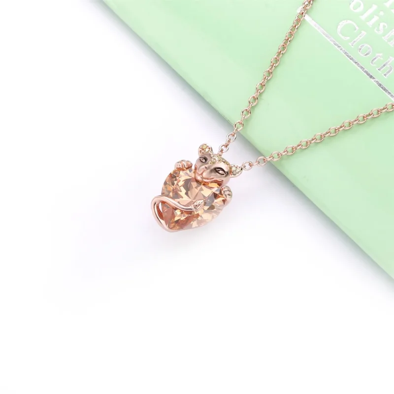 (bilde for) Lioness Pandora Rose pendant with honey cubic zirconia and black enamel and neck - Vis 2