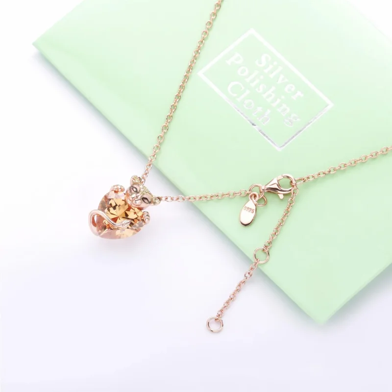 (bilde for) Lioness Pandora Rose pendant with honey cubic zirconia and black enamel and neck - Vis 4
