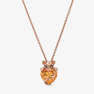 (bilde for) Lioness Pandora Rose pendant with honey cubic zirconia and black enamel and necklace - 388068CZM