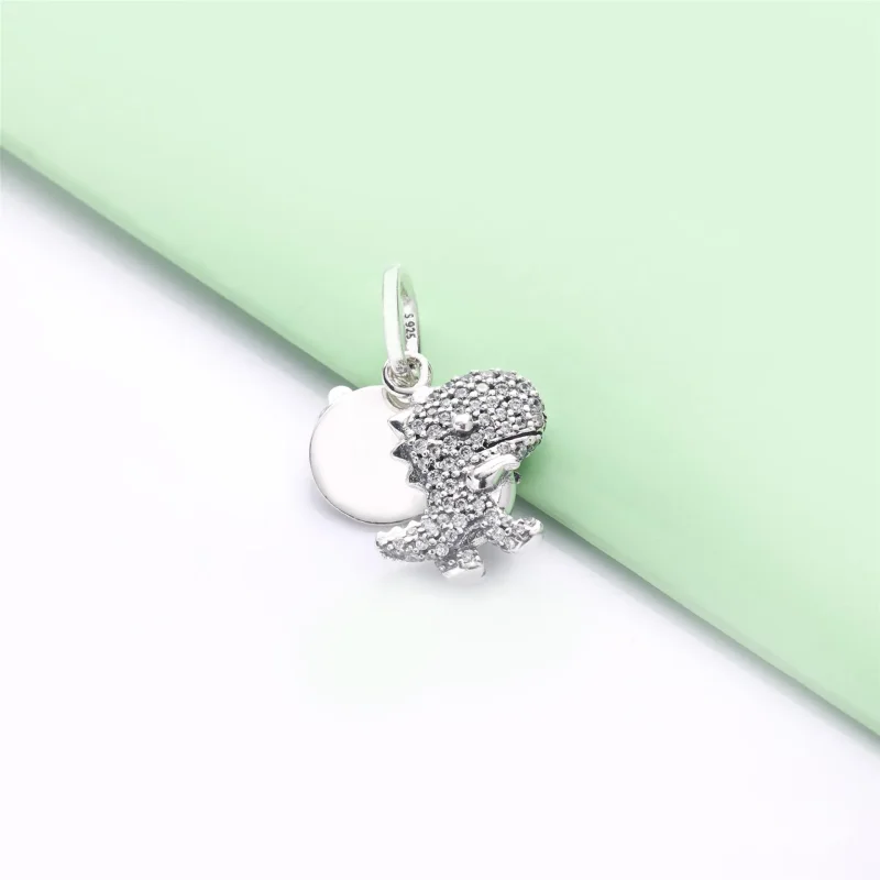 (bilde for) Pandora Dinosaur sølv dingler med klar cubic zirconia og rosa emalje - 798186CZ - Vis 3