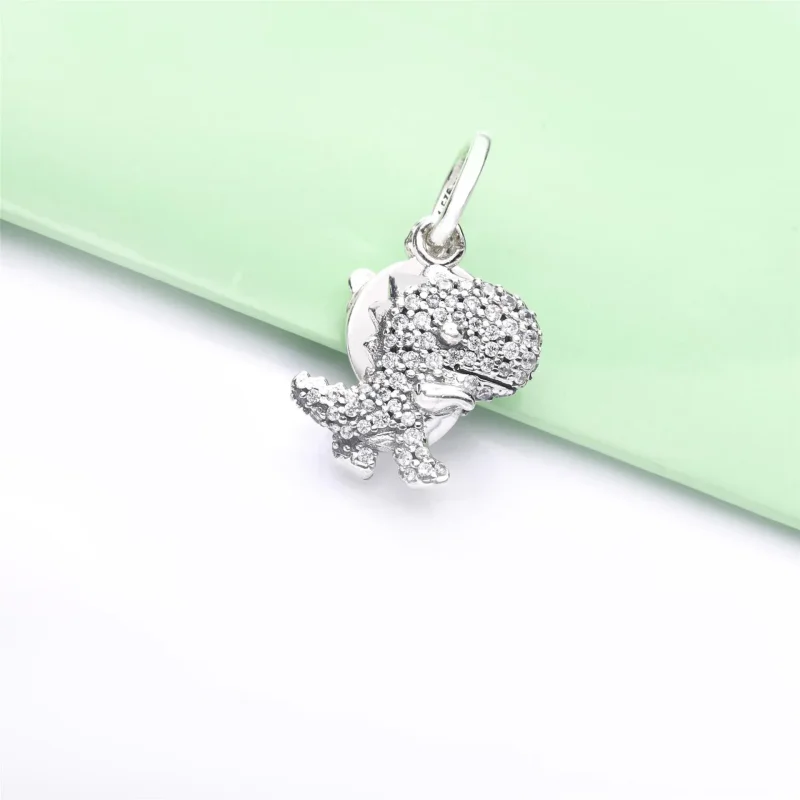 (bilde for) Pandora Dinosaur sølv dingler med klar cubic zirconia og rosa emalje - 798186CZ - Vis 4