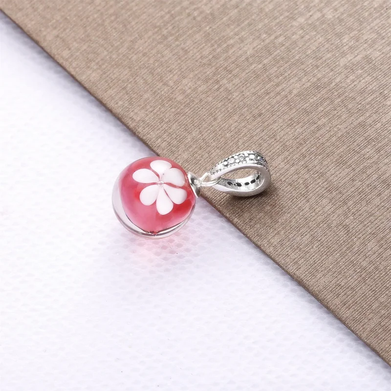(bilde for) Pandora Flower silver dangle with clear cubic zirconia, pink and white Murano gl - Vis 2