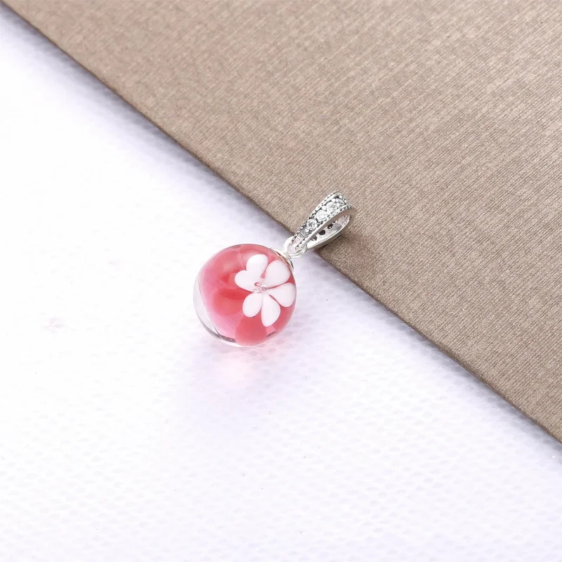 (bilde for) Pandora Flower silver dangle with clear cubic zirconia, pink and white Murano gl - Vis 3