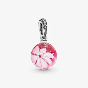(bilde for) Pandora Flower silver dangle with clear cubic zirconia, pink and white Murano glass - 798082CZ