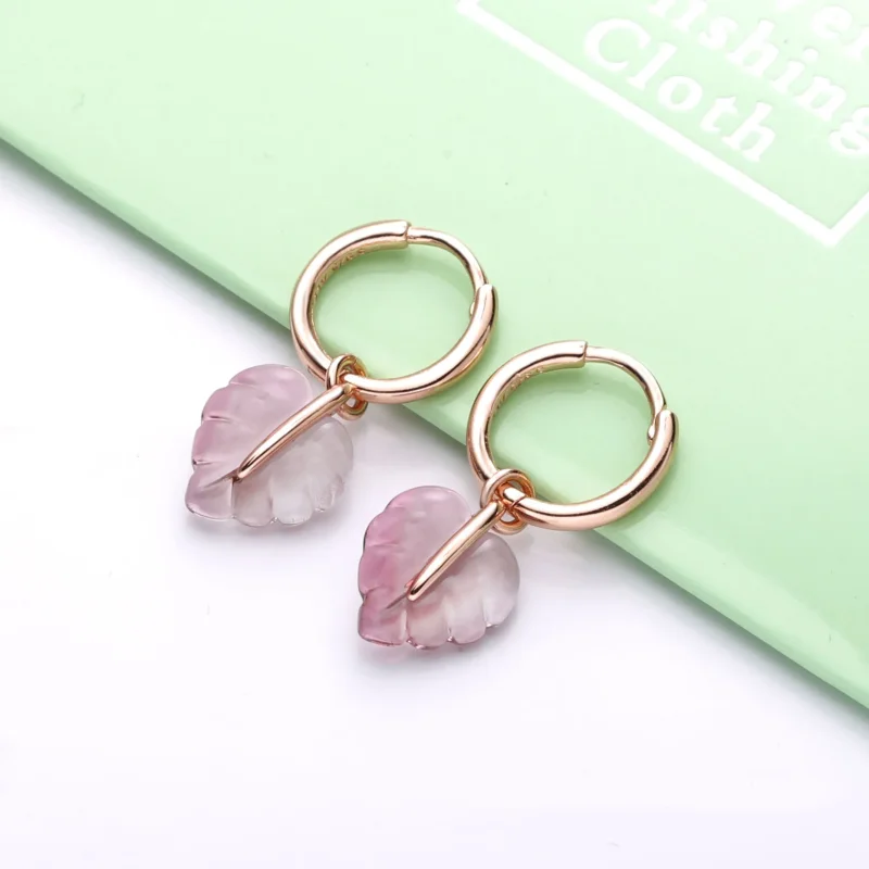 (bilde for) Pandora Pink Murano Glass Leaf Hoop øreringer - 288317PMU - Vis 2