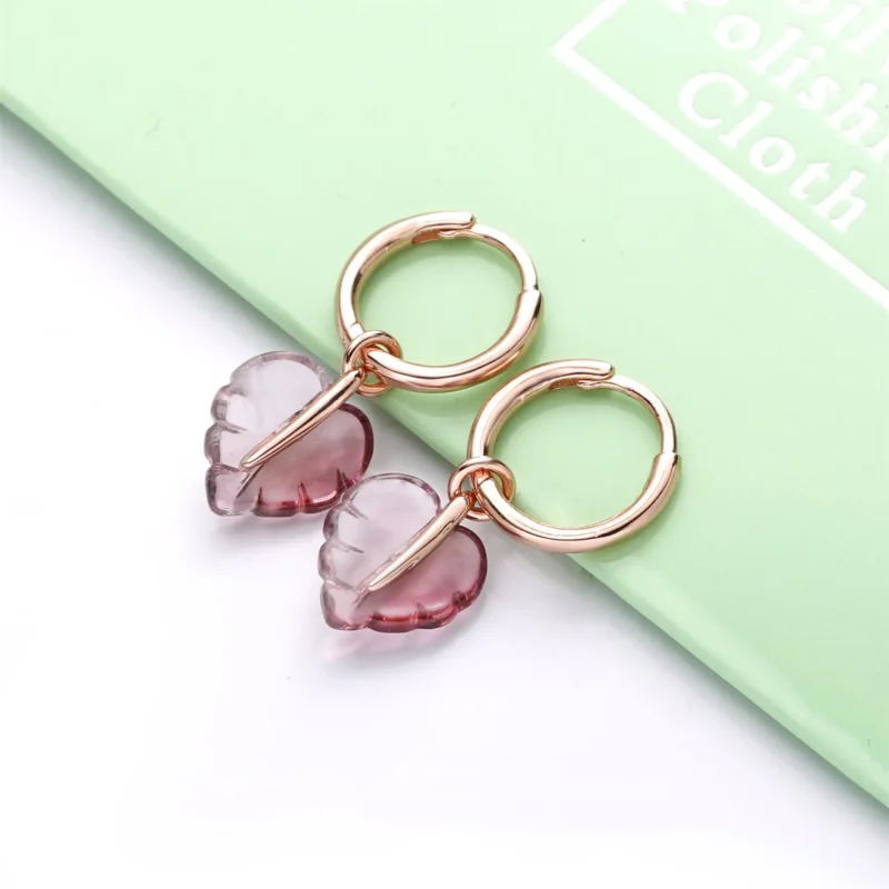(bilde for) Pandora Pink Murano Glass Leaf Hoop øreringer - 288317PMU - Vis 3