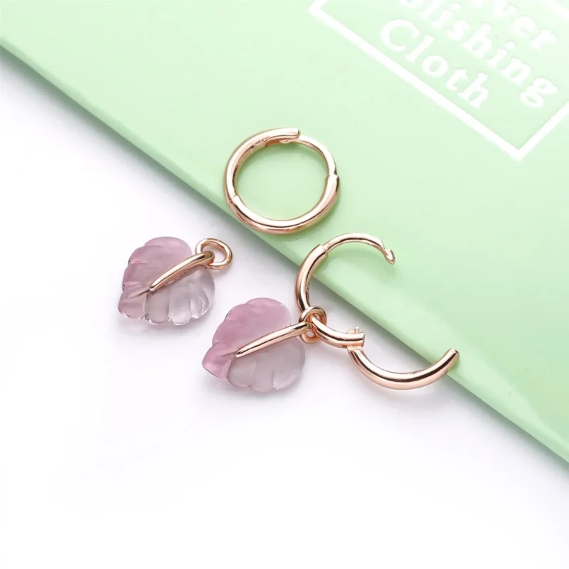 (bilde for) Pandora Pink Murano Glass Leaf Hoop øreringer - 288317PMU - Vis 4