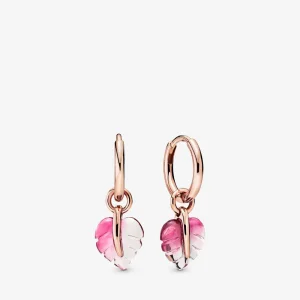(bilde for) Pandora Pink Murano Glass Leaf Hoop øreringer - 288317PMU