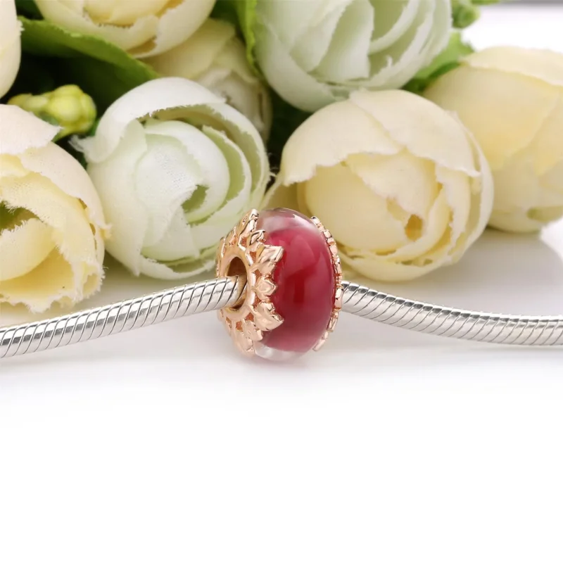 (bilde for) Pandora Rosa Muranoglass og Blader Charm - 788244 - Vis 3