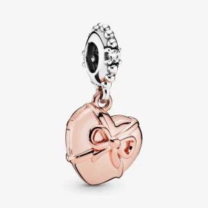 (bilde for) Pandora Rose og sølv som kan åpnes for hjerte, dingler med klare cubic zirconia - 788025CZ