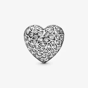 (bilde for) Pandora Sparkling Pattern Heart Single Stud øredobber - 298568C01