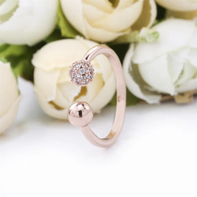 (bilde for) Pandora Polert og Pavé Sølvkule Åpen Ring - 188316CZ - Vis 2