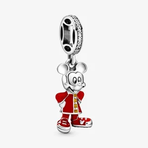 (bilde for) Pandora Disney Mickey sterling sølv dingler med klar cubic zirconia, rød og glitrende gylden emalje - 798635C01