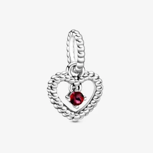 (bilde for) Pandora Flammerød Sølvkuleprydet Hjerteformet Hengende Charm - 798854C02