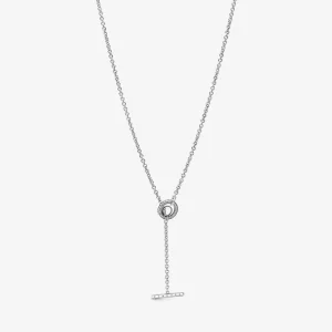 (bilde for) Pandora Pavé Sirkel Logo T-bar Hjerte Halskjede - 399050C01-80
