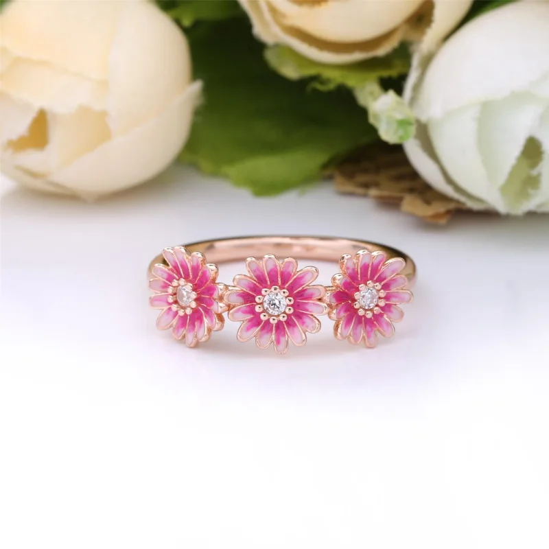 (bilde for) Pandora Trio av Rosa Tusenfryd Ring - 188792C01 - Vis 3