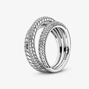 (bilde for) Pandora Trippel Pavé Båndring med Slangekjedemønster - 199083C01