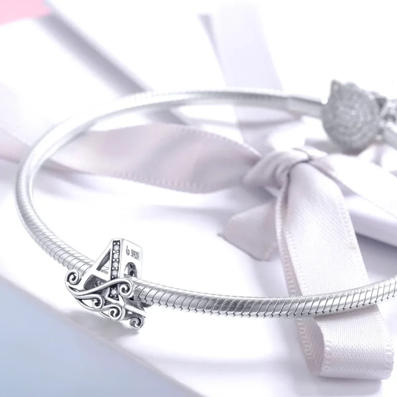 (bilde for) Pandora Style Glitrende Pavé Flower Letter A Charm - BSC030-A - Vis 3