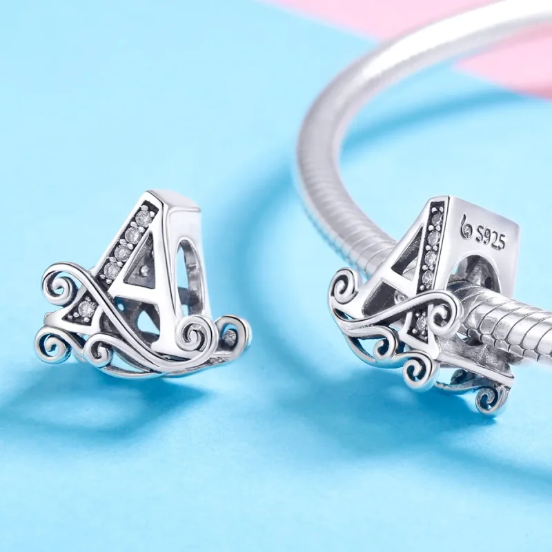 (bilde for) Pandora Style Glitrende Pavé Flower Letter A Charm - BSC030-A - Vis 4