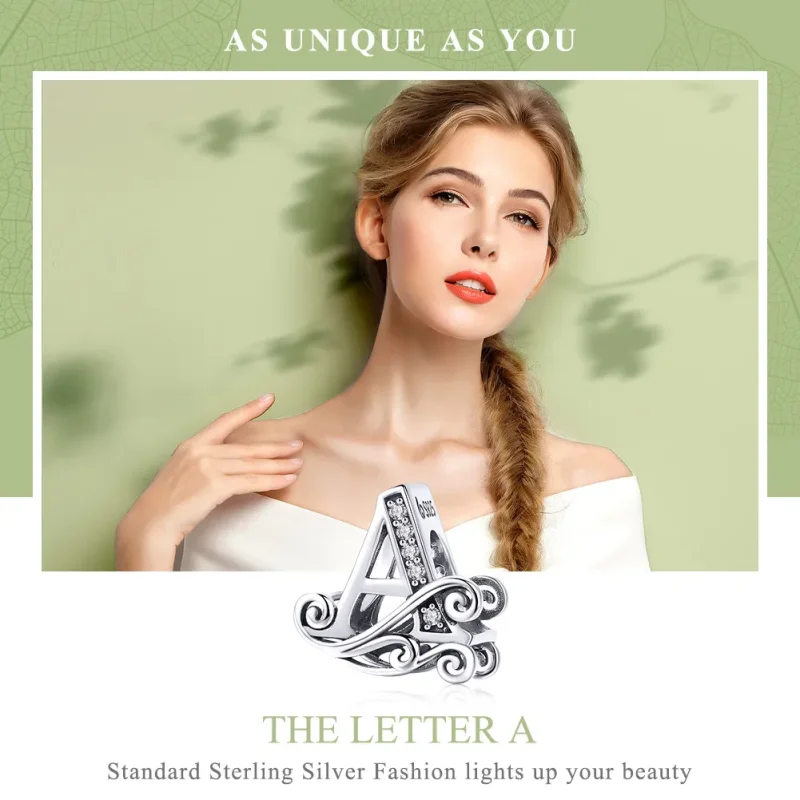 (bilde for) Pandora Style Glitrende Pavé Flower Letter A Charm - BSC030-A - Vis 7