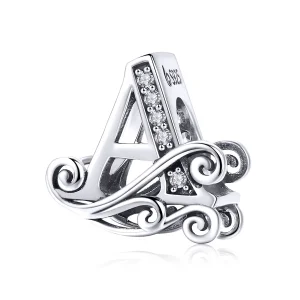 (bilde for) Pandora Style Glitrende Pavé Flower Letter A Charm - BSC030-A