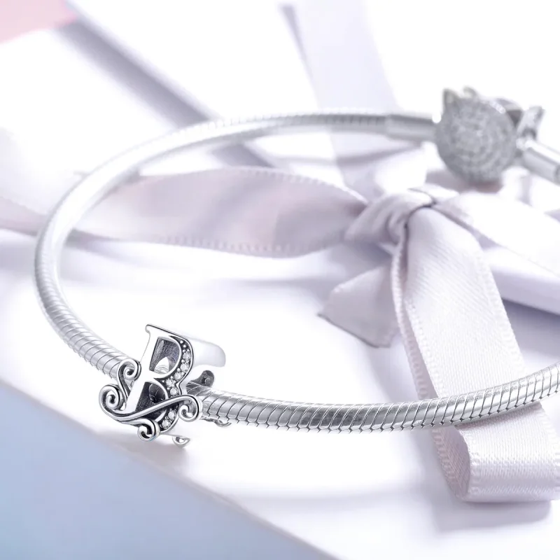 (bilde for)  Pandora Style Glitrende Pavé Flower Letter B Charm - BSC030-B - Vis 3