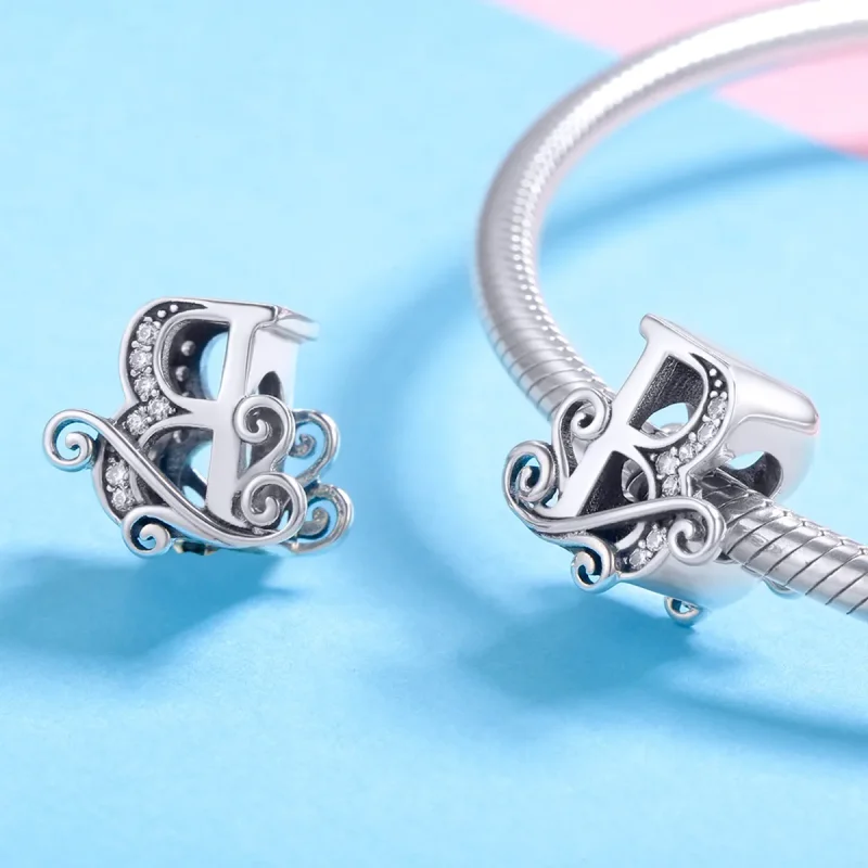 (bilde for)  Pandora Style Glitrende Pavé Flower Letter B Charm - BSC030-B - Vis 4