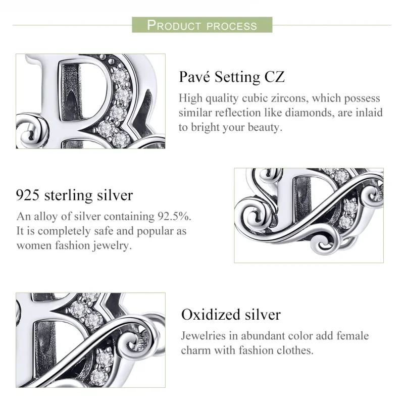 (bilde for)  Pandora Style Glitrende Pavé Flower Letter B Charm - BSC030-B - Vis 6